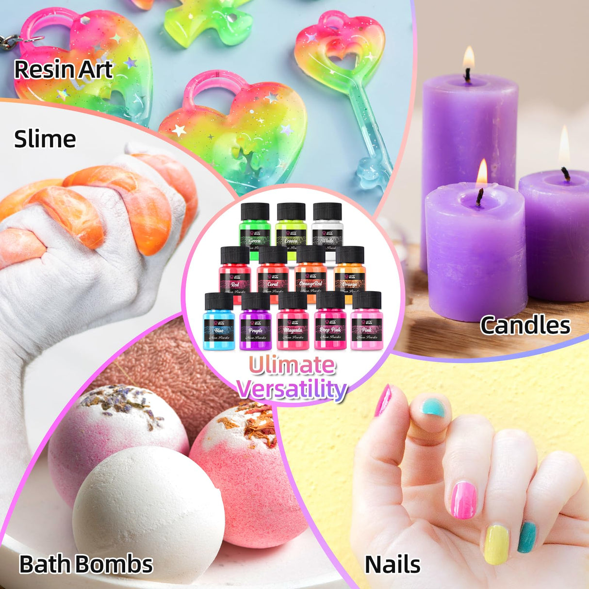LET'S RESIN Neon Pigment Powder,12Colors Fluorescent Powder,10g/Bottle of Mica Powder for Epoxy Resin,Nail,Tumblers,Soap Making,Slime & LET'S RESIN