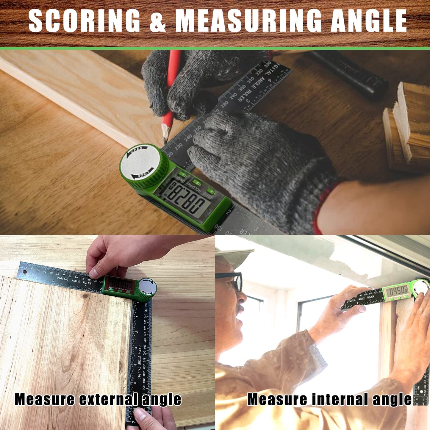 Digital Angle Finder Protractor, 2-in-1 Digital Miter Saw Protractor, 7 Inch/200mm ABS Angle Ruler, High Accuracy Miter Angle Measuring Tool for - WoodArtSupply