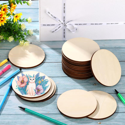 36 Pcs 4 Inch Wood Circles Unfinished Round Wooden Discs Blank Wood Rounds Natural Wood Round Cutouts Slices for DIY Crafts Coaster Painting Staining