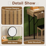 UEV Wood Vanity Desk with Mirror,Makeup Vanity Set with Drawer Chest,Vanity Dressing Table Makeup Desk Set with Storage Space for Bedroom(Wood) UEV