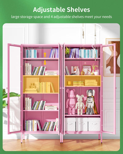 Greenvelly Tall Curio Bookcase with Tempered Glass Doors and Shelves for Home Bedroom and Living Room