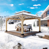 Joyside Wood Gazebo with Mosquito Netting 13 x 11 ft. Wood Patio Gazebo - Cedar Wood Framed Gazebo with Steel Frame Gable Roof Hardtop Gazebo for Joyside