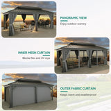 YITAHOME 12x20ft Hardtop Gazebo with Nettings and Curtains, Heavy Duty Double Roof Galvanized Steel Outdoor Combined of Vertical Stripes Roof for YITAHOME