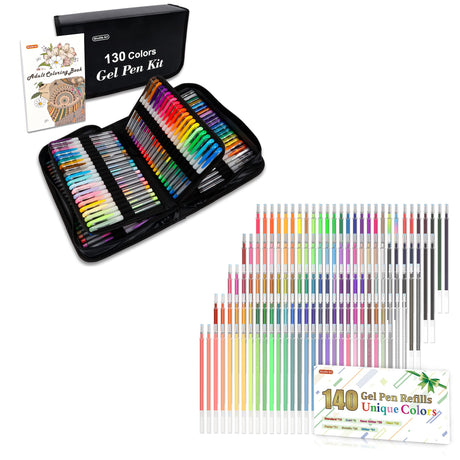 Shuttle Art Gel Pens Bundle, 130 Colors Gel Pens Set + 140 Gel Pen Refills, 7 Color Types for Kids Adults Coloring Books Drawing Doodling Crafts Shuttle Art