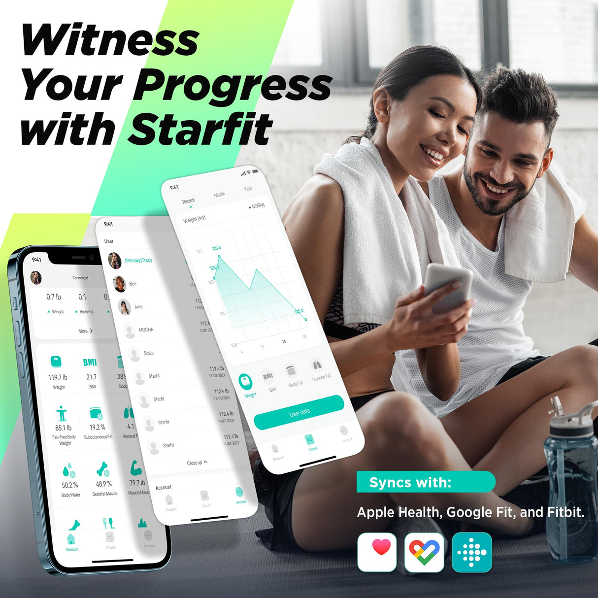 Smart Scale for Body Weight and Fat Percentage, RunSTAR High Accuracy Digital Bathroom Scale with Large Display Weighing Machine for 15 Body runstar