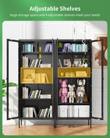 Greenvelly Black Metal Display Curio Cabinet with Glass Doors and 4 Adjustable Shelves Greenvelly