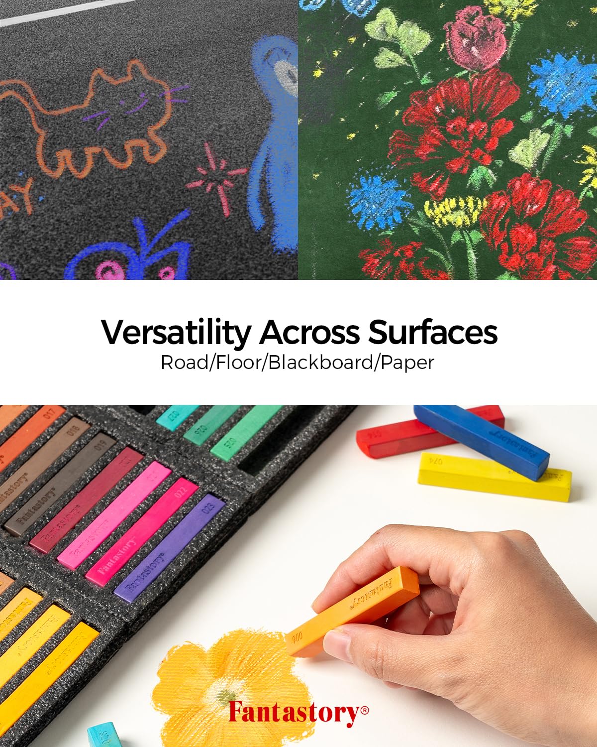 Fantastory Long Soft Chalk Pastels Set, 72 Sticks,Includes 5 Fluorescent Colors,Non Toxic Soft Pastels for Fantastory