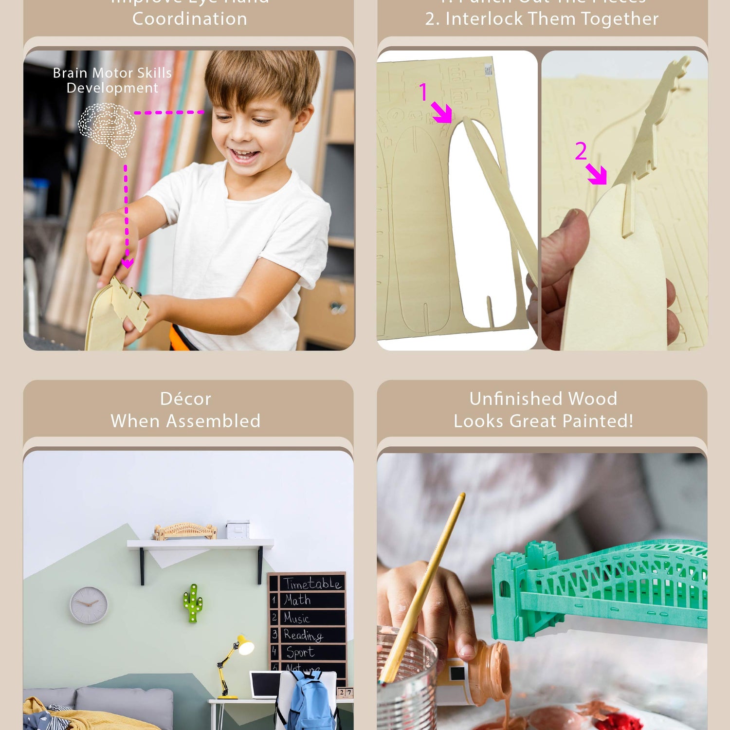 Puzzled 3D Puzzle Sydney Bridge Wood Craft Construction Model Kit, Fun and Educational DIY Wooden Toy Assemble Model Unfinished Crafting Hobby Puzzle Puzzled