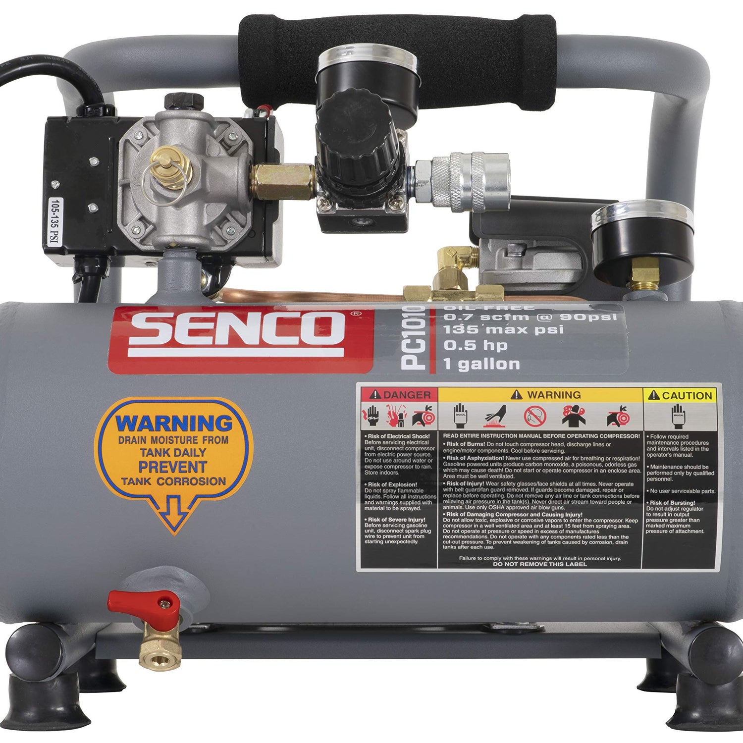 Senco PC1010 1/2- Horsepower 1-Gallon Matte Finish and Trim Portable Hot Dog Air Compressor, Gray/Red Senco