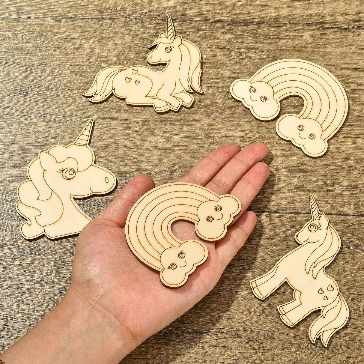 KitBeads 40pcs Unicorn Wood Cutouts Laser Cut Wood Rainbow Unfinished Animal Horse Unicron Wood Piece Ornaments for Crafts DIY Bulk KitBeads