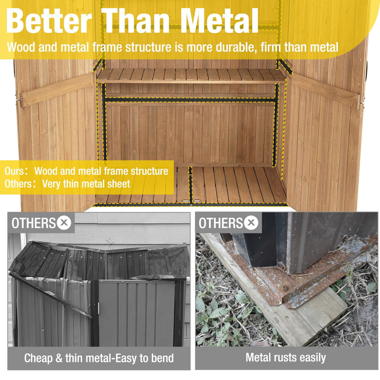 Aivituvin Outdoor Storage Shed Upgraded with Strong Metal Frame Garden Tool Shed Storage House Cabinet with Adjustable Shelfs and Wooden Floor 4.6 x Aivituvin