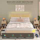 Yechen Boho Queen Bed Frame with Rattan Headboard and 4 Storage Drawers Yechen