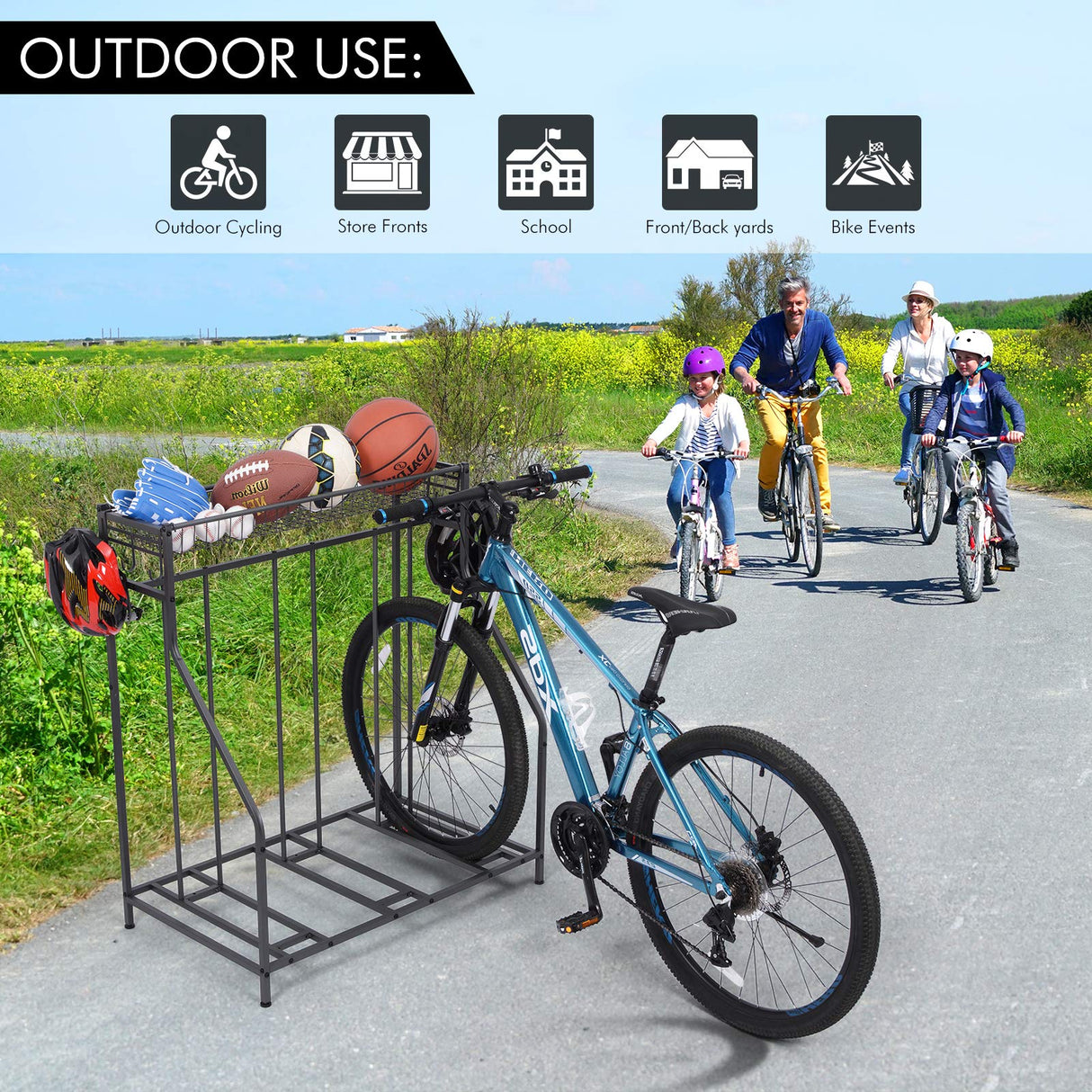 Sunix Bike Stand Rack, 3 Bicycle Floor Parking Stand, Bike Rack for Garage Storage, 3 Widths Adjustable Bike Slot for Mountain, Hybrid, Kids Sunix