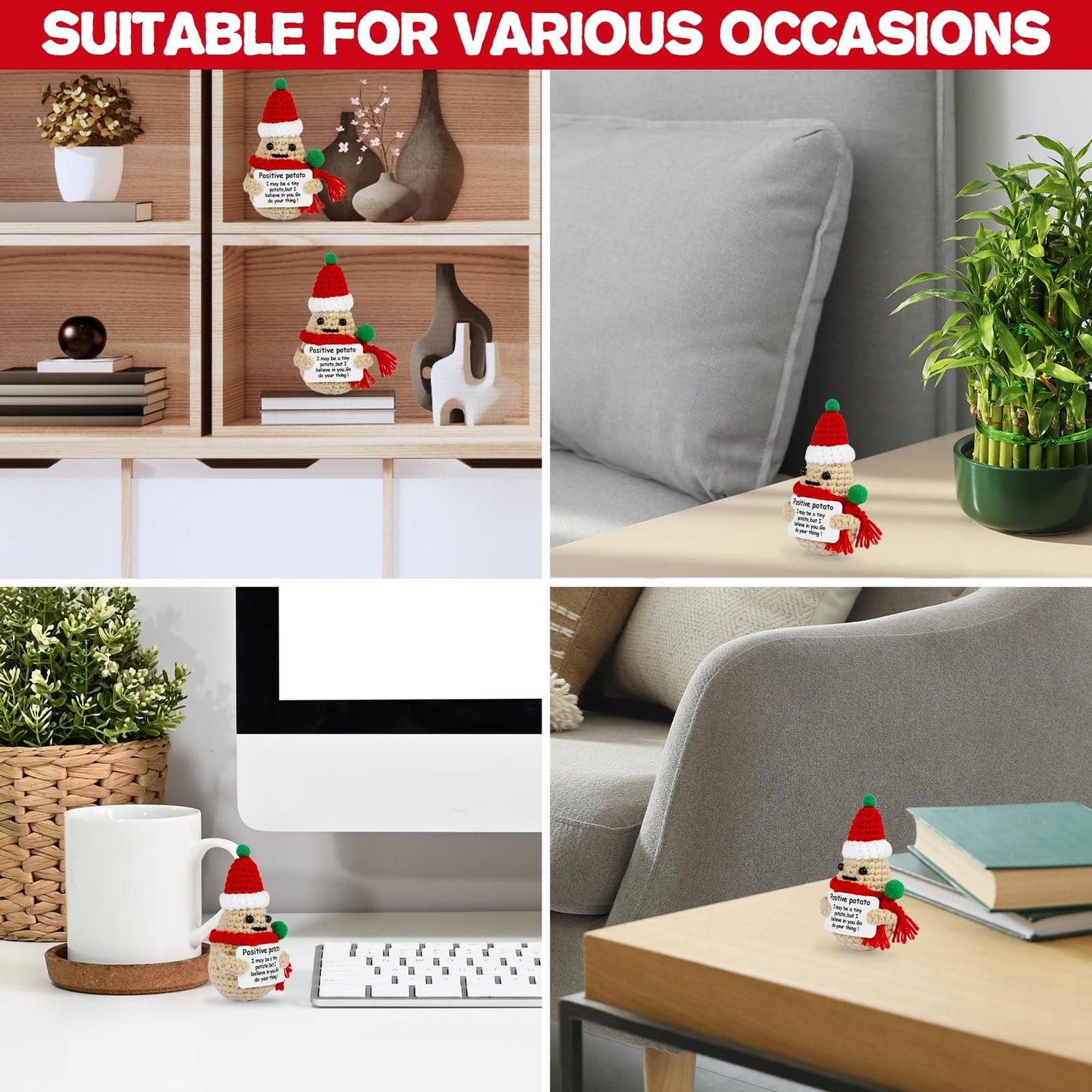 DAFURIET Mini Funny Positive Christmas Potato, 3 inch Knitted Wool Christmas Doll with Positive Card for Cheer Up Gifts and Party DAFURIET