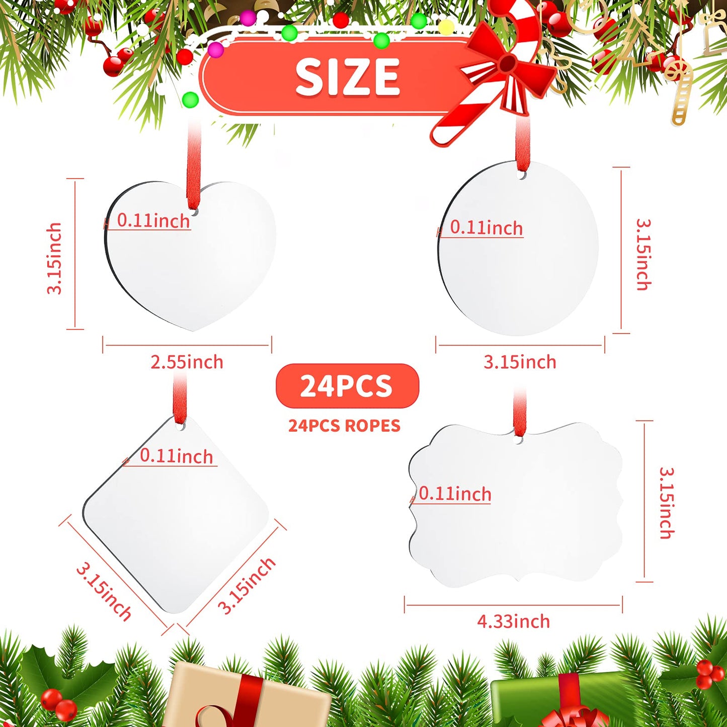 Marsui Sublimation Wooden Ornaments Blanks Christmas Sublimation Blanks Pendant Unfinished Christmas Tree Discs Wooden Ornaments Sublimation Wooden