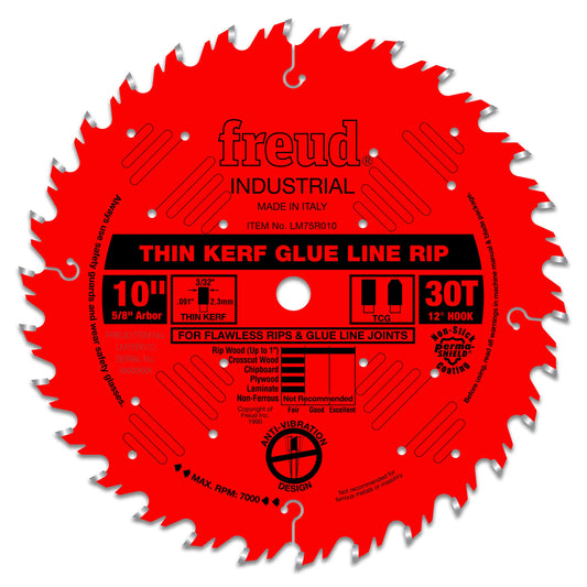 Freud LM75R010: 10" Industrial Thin Kerf Glue Line Ripping Blade, Carbide - WoodArtSupply