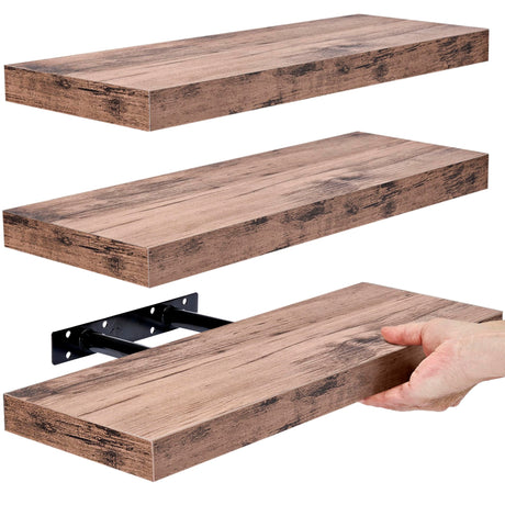 Sorbus Elegant Set of 3 Rustic Floating Shelves for Stylish Storage and Display Sorbus