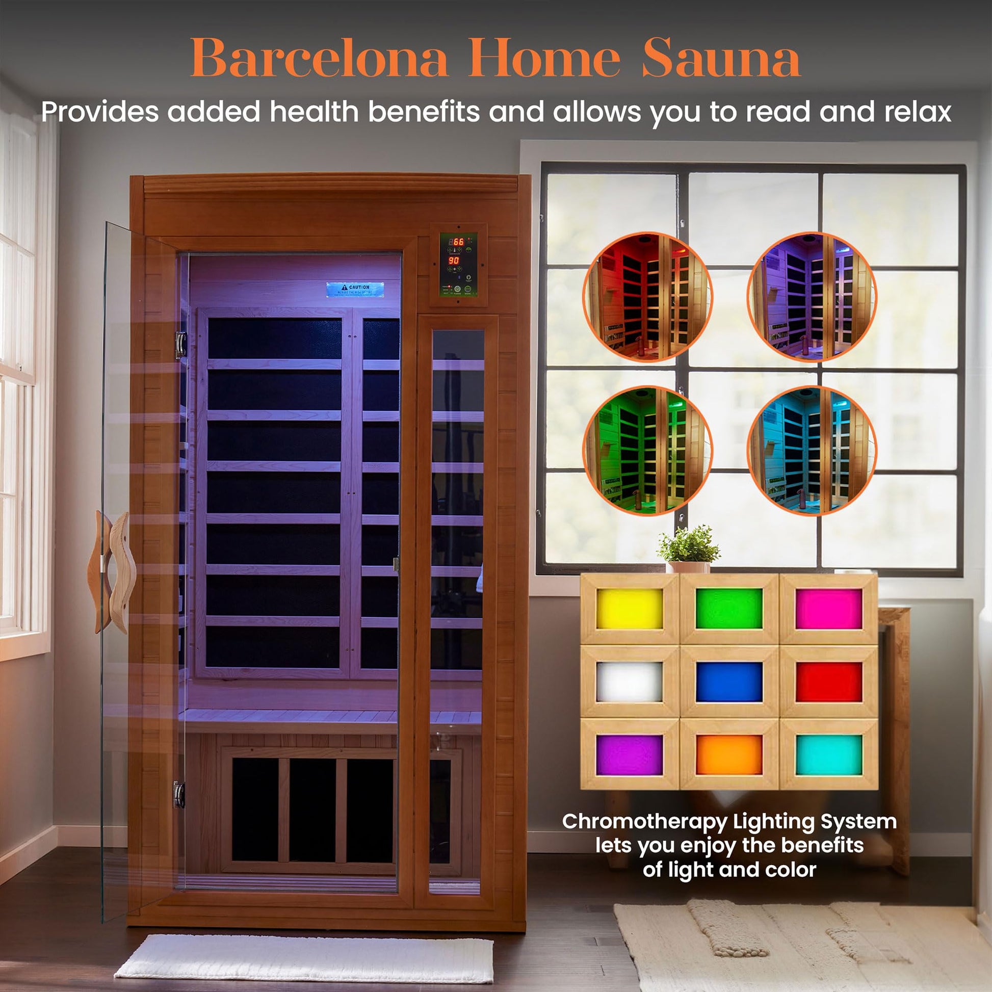 Dynamic Barcelona 1 to 2 Person Hemlock Wood Low EMF FAR Infrared Sauna For Home with LED Control Panel and Tempered Glass Door - Curbside Delivery - WoodArtSupply