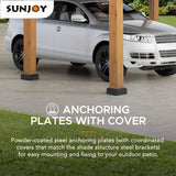 Sunjoy Wood Carport 11 x 13 ft. Outdoor Gazebo, Heavy Duty Garage Car Shelter with Steel Roof and Wooden Frame, Gable Roof Cedar Carport for Cars and Sunjoy