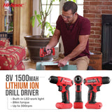 Hi-Spec 58pc Red 8V Electric Drill Driver & Household Tool Kit Set. A DIY Cordless Power Screwdriver Hi-Spec