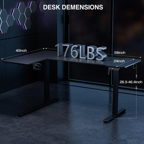 Acrolix 59" Reversiable L-Shaped Electric Standing Desk Adjustable Height Gaming Stand Up Corner Desk Sit Stand Home Office Computer Desk with Splice Acrolix