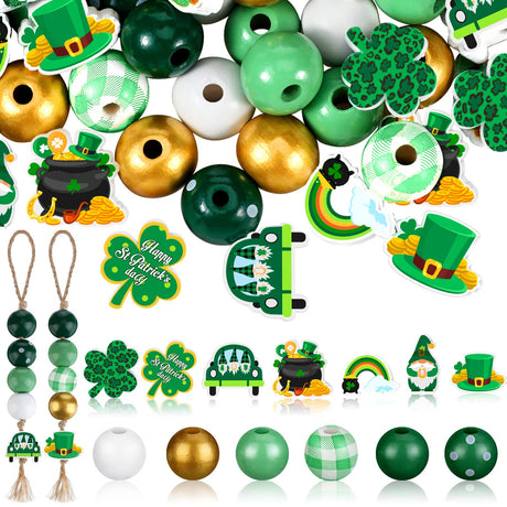 200 Pieces St. Patrick's Day Wood Beads Green Wood Spacer Beads Farmhouse Polished Wood Round Beads St. Patrick's Day Wooden Craft Beads for Patrick Queekay