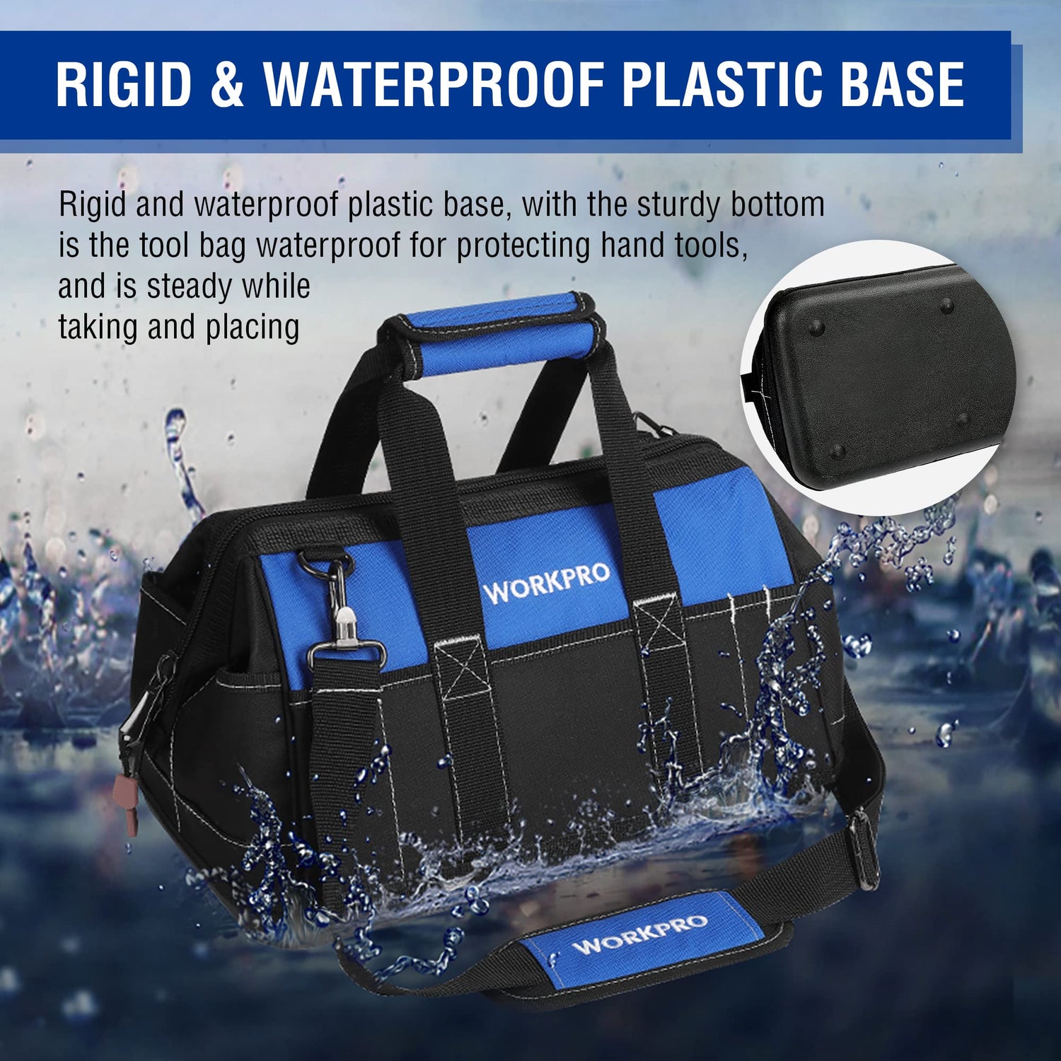 WORKPRO 16-inch Wide Mouth Tool Bag with Water Proof Molded Base WORKPRO