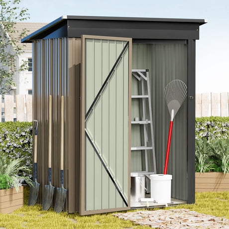 Greesum Metal Outdoor Storage Shed 5FT x 3FT, Steel Utility Tool Shed Storage House with Door & Lock, for Backyard Garden Patio Lawn (5' x 3'), Brown Greesum