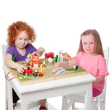 Melissa & Doug 17-Piece Wooden Take-Along Tabletop Farm, 4 Farm Vehicles, Play Pieces , Grain House - Take-Along Pretend Play Toy Barn Farm Toys For Melissa & Doug