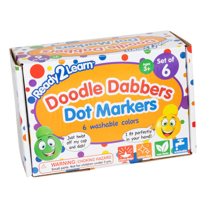 READY 2 LEARN Doodle Dabbers Dot Markers - Set of 6 Washable Colors - Non Toxic - Specially Designed Toddler Grip with Storage Tray Provided - WoodArtSupply