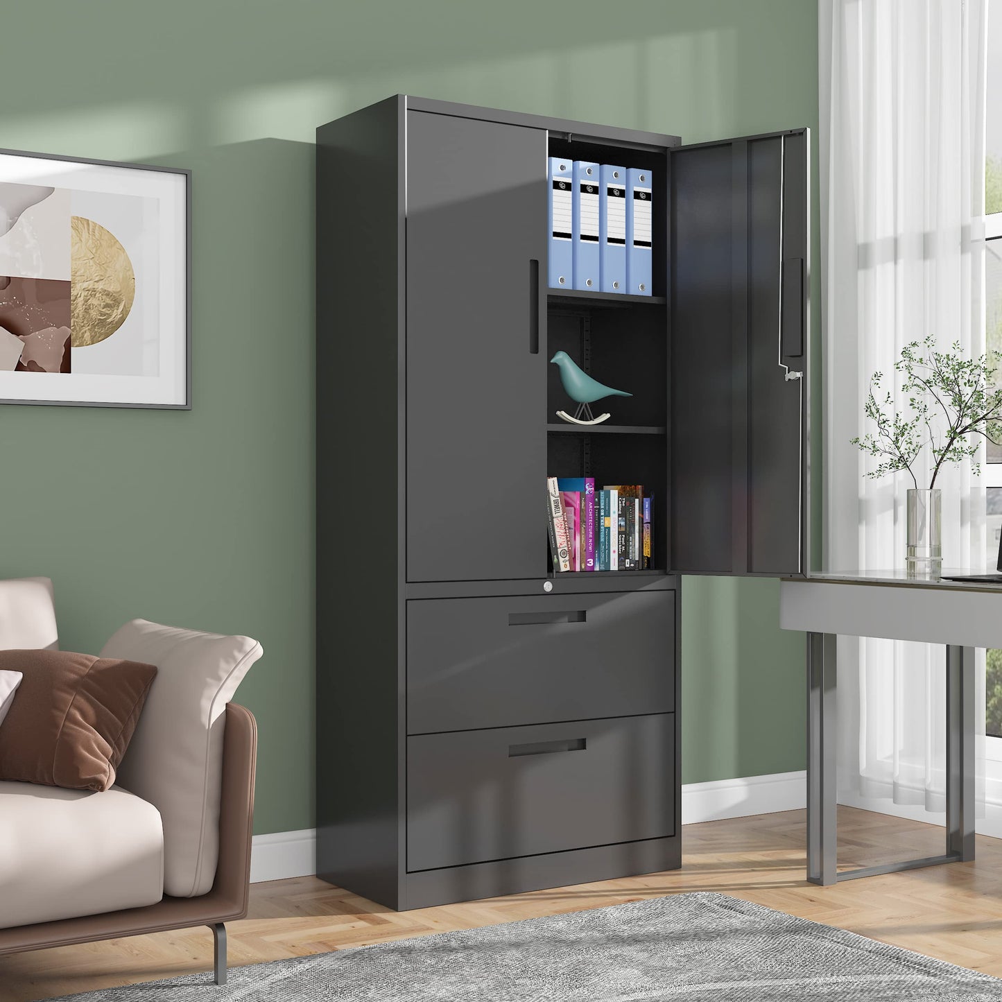 SISESOL Metal Storage Cabinet with Drawers, 71" File Cabinets for Home Office, Locking Steel Storage Cabinet with Doors and Shelves for Home, Office,