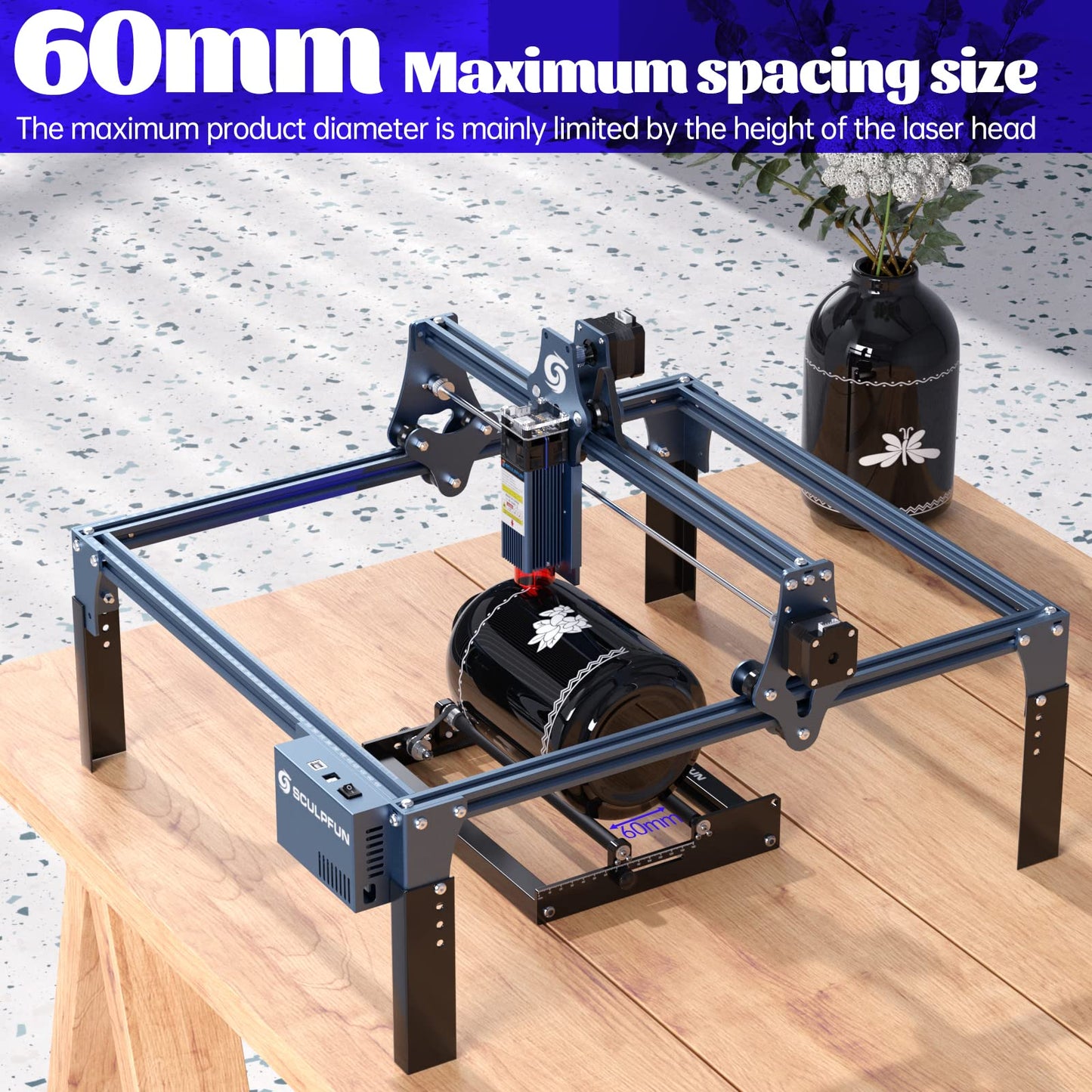 SCULPFUN Laser Rotary Roller, Y-axis Rotary Module, 360° Laser Engraver Laser Rotary Attachment for Engraving Cylindrical Objects Cans, Compatible