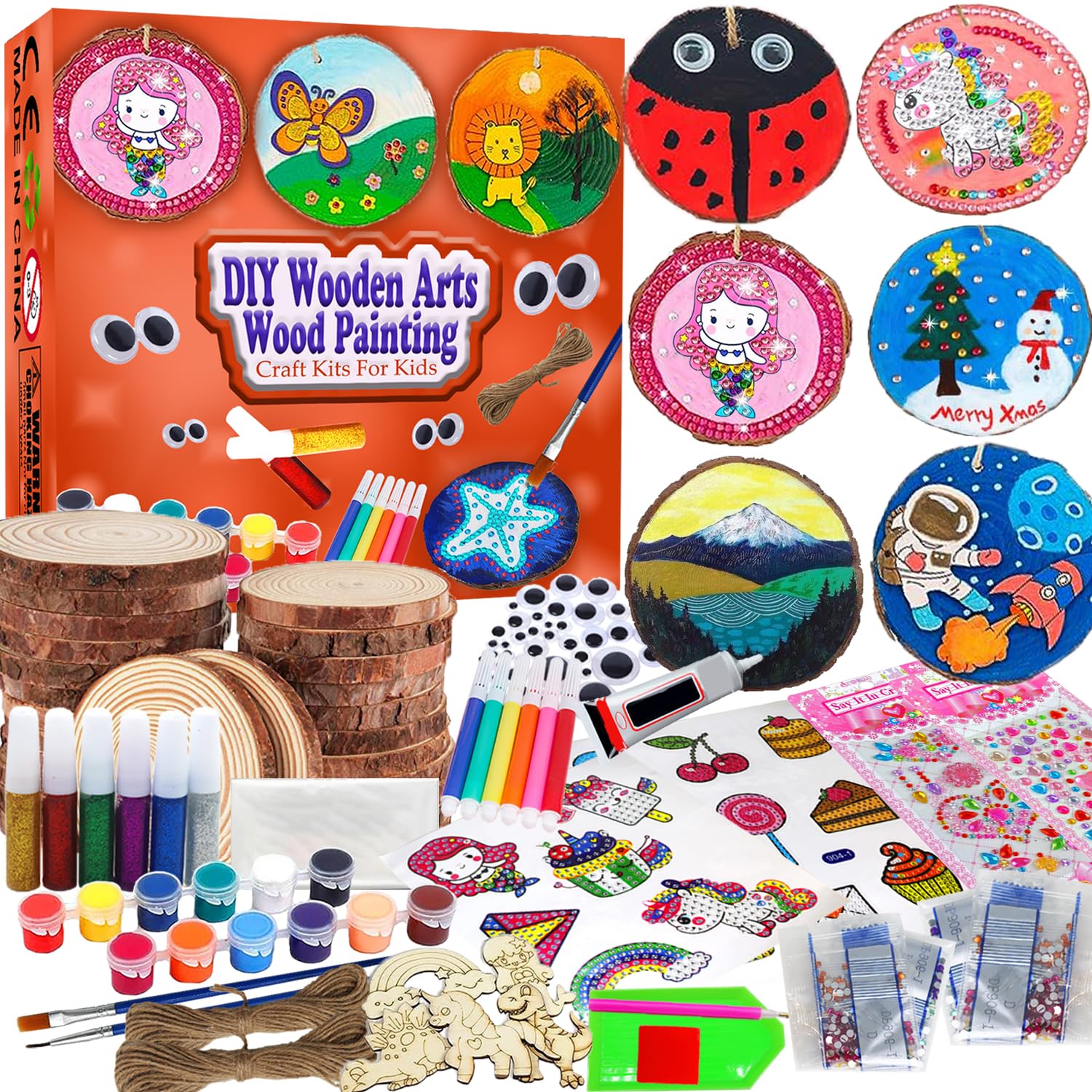 Huastyle Arts & Crafts Kits for Kids Girls Ages 8-12, 24 Wood Slices Pack with Diamond Painting for DIY Ornaments Christmas Decorations, Wooden - WoodArtSupply