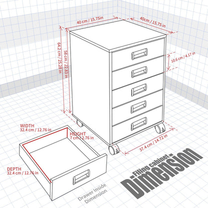 TOPSKY 5 Drawer Mobile Cabinet Fully Assembled Except Casters Built-in Handle (White) - WoodArtSupply