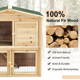 Tangkula Wood Chicken Coop and Rabbit Hutch, Indoor Outdoor Bunny Hutch with Ramp & Run, Hen Guinea Pig Cage with Waterproof Roof Ventilation Door, Tangkula