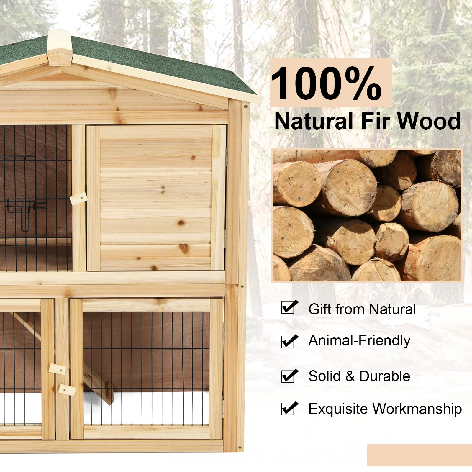 Tangkula Wood Chicken Coop and Rabbit Hutch, Indoor Outdoor Bunny Hutch with Ramp & Run, Hen Guinea Pig Cage with Waterproof Roof Ventilation Door, - WoodArtSupply