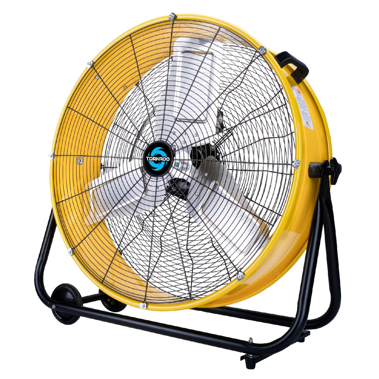 Tornado - 24 Inch High Velocity Heavy Duty Tilt Metal Drum Fan Yellow Commercial, Industrial Use 3 Speed 8540 CFM Tornado