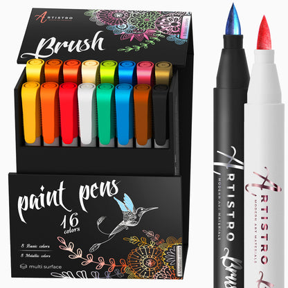 16 Brush Paint Pens and 30 Acrylic Paint Markers Fine Tip, Bundle for