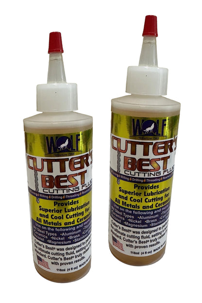 Wolf Premium Oil Cutter's Best Cutting Fluid 4 oz bottle Pack of 2, for Drilling, Turning, Threading, Reaming, Tapping & Milling | Industrial Grade - WoodArtSupply