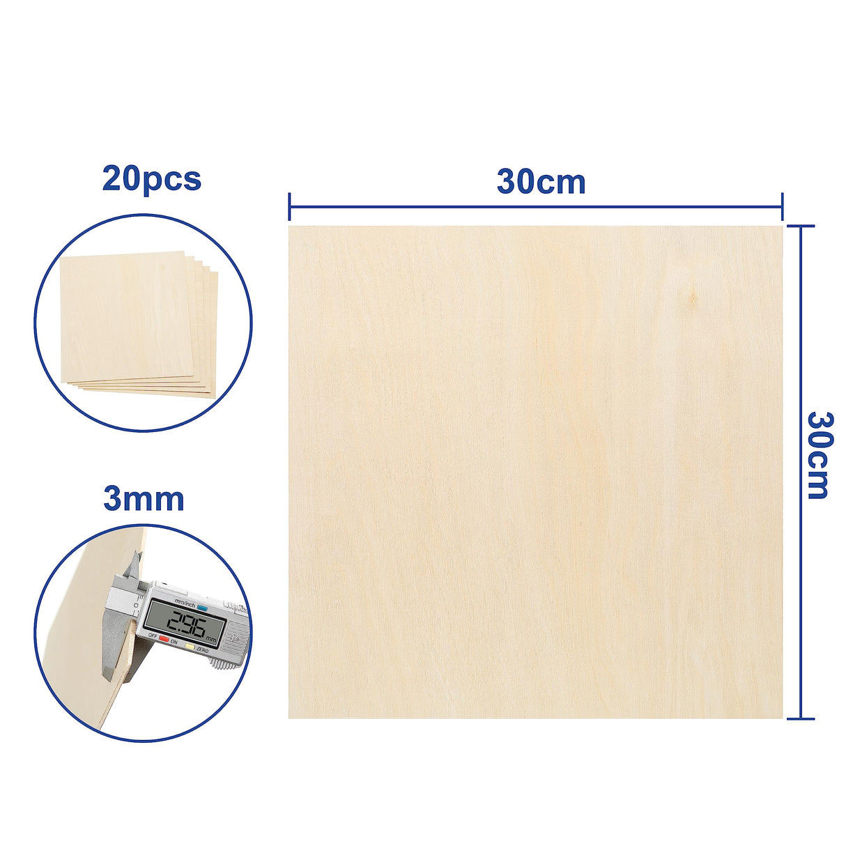 Baltic Birch Plywood - 1/8 Inch Thickness - 12" x 12" Square Wood Sheets for Laser Cutting, CNC Cutting and Crafts - Pack of 20 TX liteart