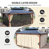 VONZOY Hardtop Gazebo 12x16, Wooden Coated Outdoor Gazebo with Galvanized Steel Double Roof, Aluminum Frame Pavilion, Pergola for Patio Lawn, VONZOY