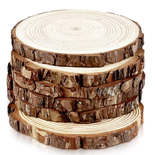 FSWCCK 6 Pack Nature Unfinished Round Wood Slices, 7-8 Inches Wooden Circle, Large Wood Slabs for Weddings Centerpieces Decor and DIY Painting Crafts