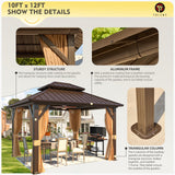 YOLENY 10' x 12' Hardtop Gazebo, Metal Gazebo with Aluminum Frame, Double Galvanized Steel Roof, Curtains and Netting Included, Pergolas for Patios, YOLENY