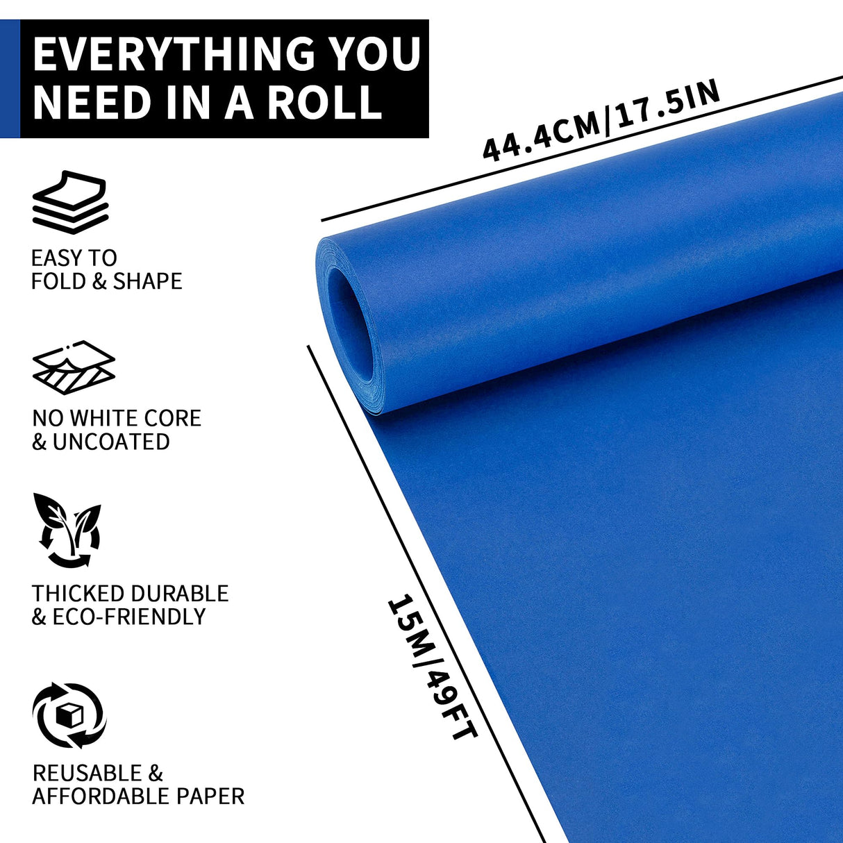 Kraft Arts Paper Roll - 17.5 inches by 49.2 Feet (15m) Paper for DIY Crafts Drawing Gift Wrapping Wall Art (Navy Blue) PAP01NB PENPRIS