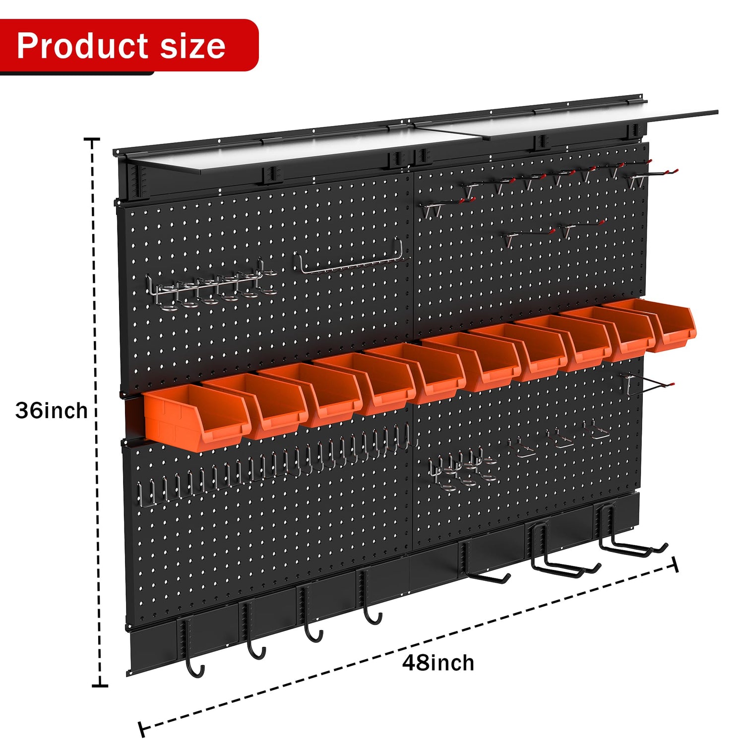 Ultrawall Black Pegboard Wall Organizer, 48X 36 inch for Garage Storage with Hooks, Storage Bins, Tool Panel Organizer Ultrawall