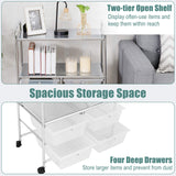 RELAX4LIFE Storage Cart W/Four Drawers, Wheels and Two Shelves, Stable Steel Frame Craft Cart for Office,Home, Make Up Storage and Files Arrangement RELAX4LIFE