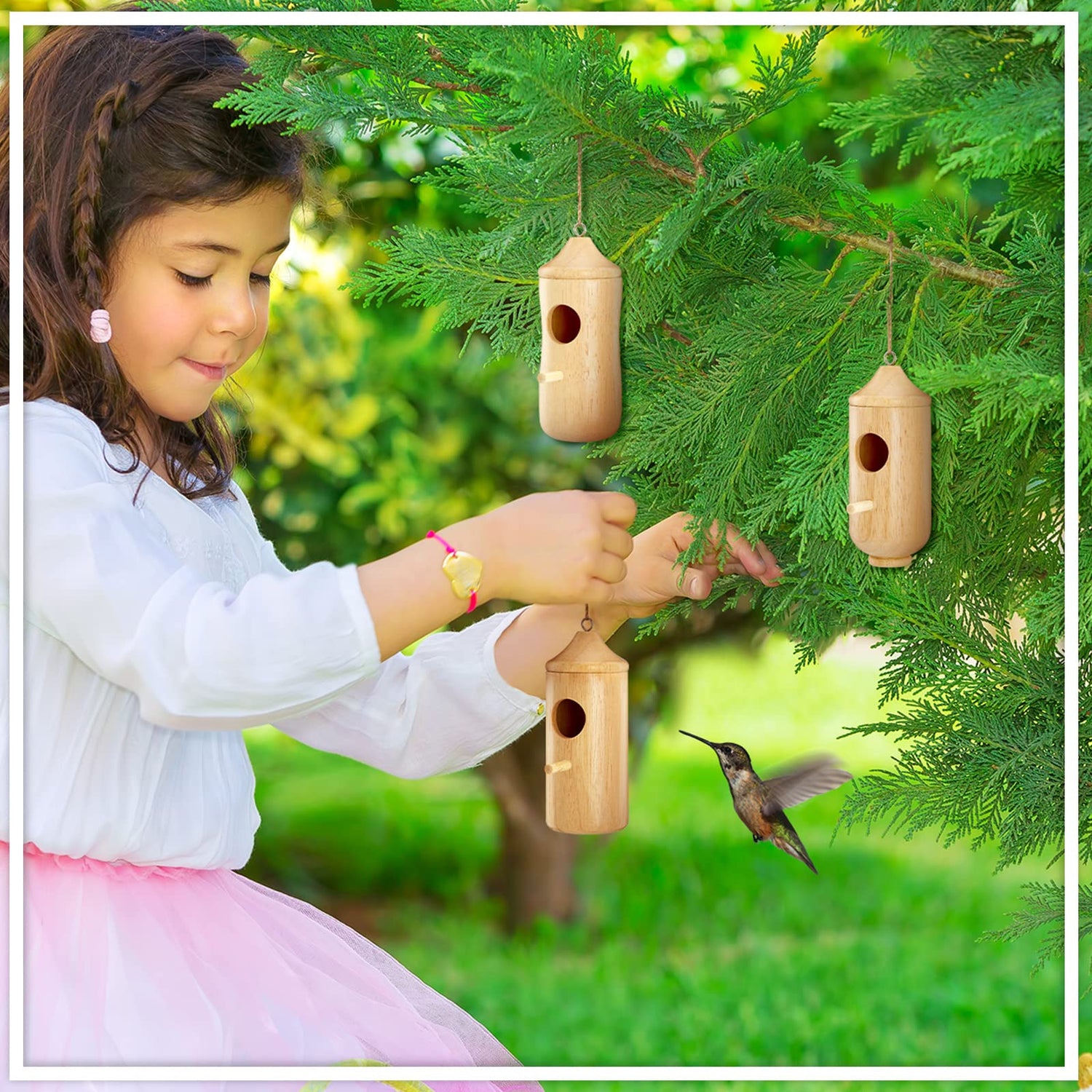 6 Pcs Humming Bird House for Outside Hanging Natural Wooden Hummingbird Nest Swinging Humming Bird Nest with Hemp Ropes for Garden Outdoor Window Qunclay