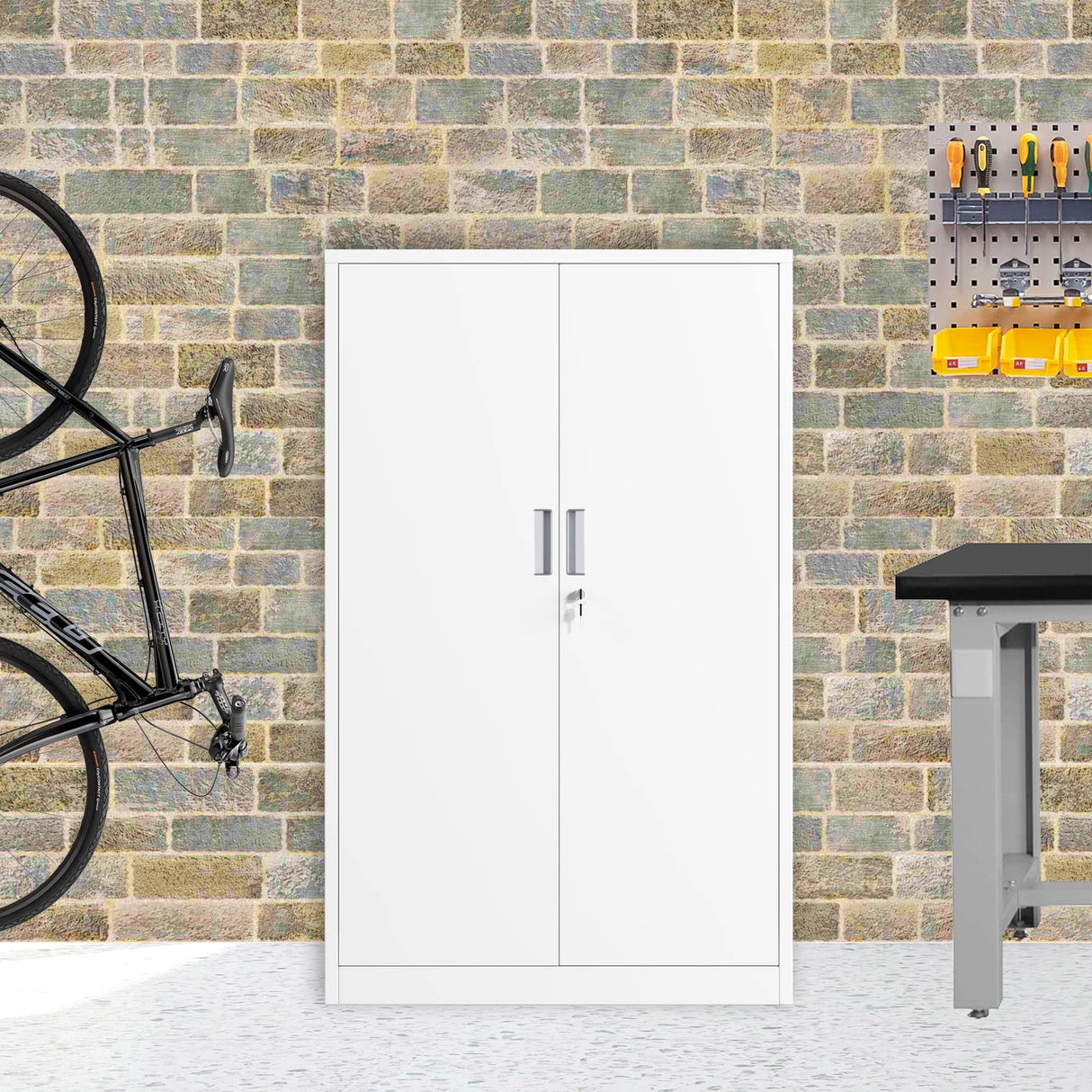 JINKUR Metal Storage Cabinet with Locking Doors and 3 Adjustable Shelves, 53.5-Inch Lockable Storage Cabinets for Home Office Garage Kitchen Pantry JINKUR