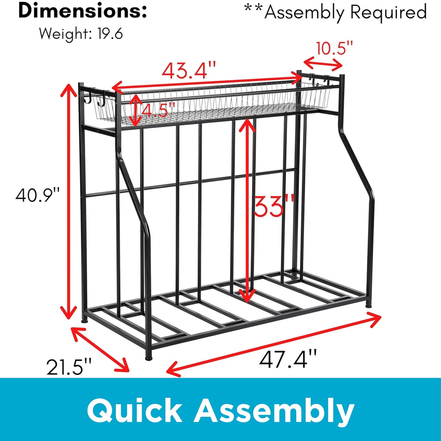 BIRDROCK HOME Garage Bike Storage & Stand | Holds 4 bicycles | Garage Organizer & Sports Storage Station | Black BIRDROCK HOME