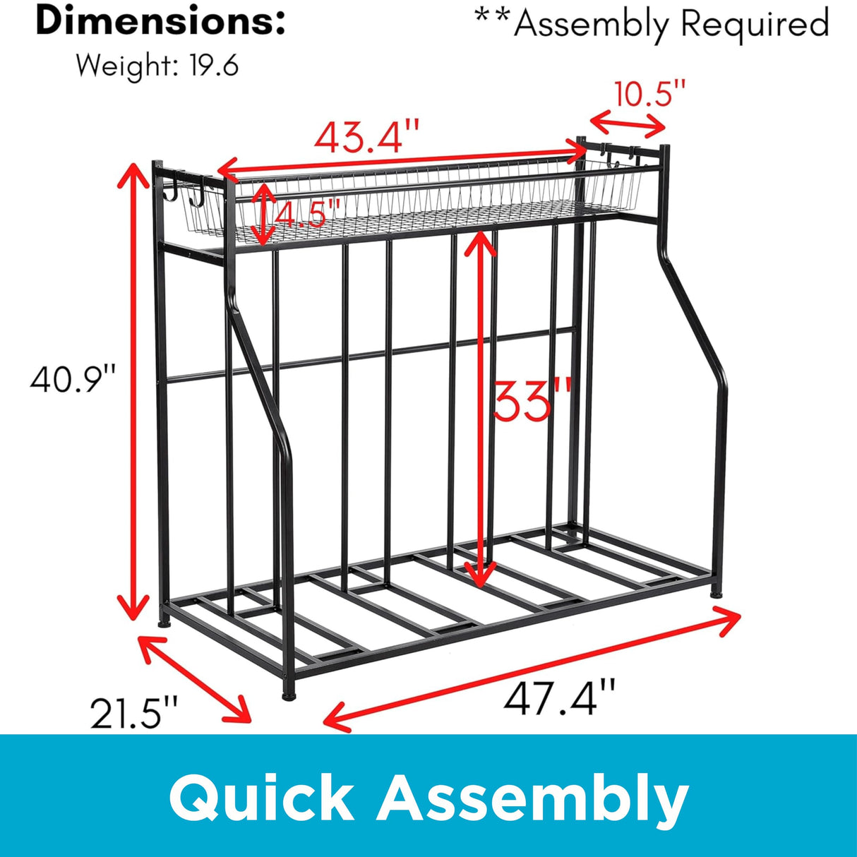 BIRDROCK HOME Garage Bike Storage & Stand | Holds 4 bicycles | Garage Organizer & Sports Storage Station | Black BIRDROCK HOME